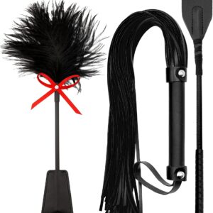3-in-1 Set French Tickler, Riding Crop, Whip, Feather Tickler, Feather, Whip Tickler, Leather Crop Whip, Whips and Crops, Whip for Couples, Riding Crop Whip